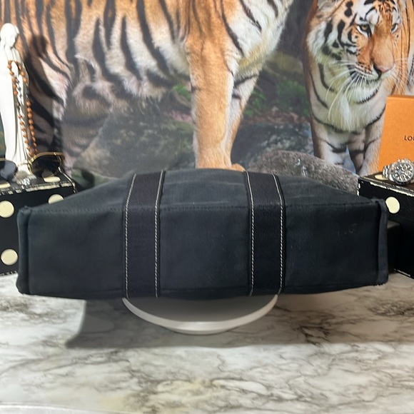 HERMES Fourre Tout MM Tote Bag Handbag Canvas Black with White Stitching in GUC - Picture 11 of 16